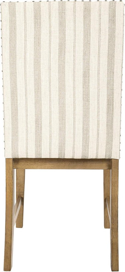 HomePop Upholstered Wood Apron Dining Chair - Taupe Stripe (Set of 2)