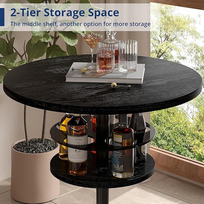 VECELO 36” High Top Bar Table, Sturdy Frame with Metal Base for Cocktail, Pub, Easy Assembly, Black