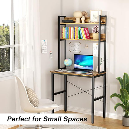 Aquzee 31 Inch Desk Hutch, Teen Desk with Shelves, Study Desks with Storage, Computer Desks for Small Spaces, Kids, Student, Space Saving, Easy Assemble, Rustic Brown
