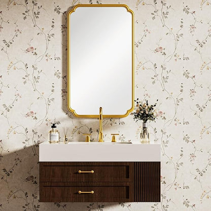 26"x40" Rustproof Bathroom Mirror Gold, Round Corner Metal Frame Wall Mirror, Horizontal/Vertical Hanging Over Sink, Bedroom Bathroom Decor
