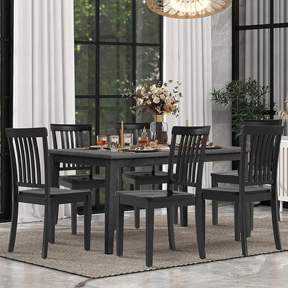 COLAMY Wooden Dining Room Chairs Set of 6, Spindle High Back Windsor Kitchen Side Chair, Farmhouse Dining Chairs for Kitchen, Dining Room, Black