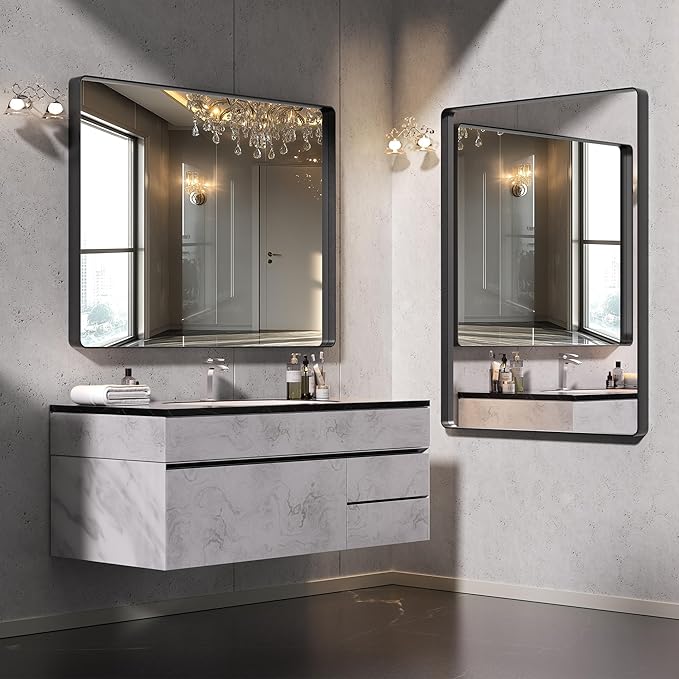 Hasipu Black Bathroom Mirror for Wall, 55 x 30 Inch Metal Framed Bathroom Mirrors for Over Sink, Rectangle Bathroom Vanity Mirror, Anti-Rust, Tempered Glass, Horizontal or Vertical
