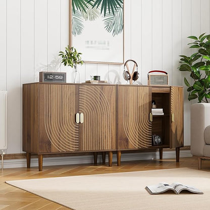 Sideboard Buffet Cabinet with Storage,Walnut Sideboard Buffet with Doors and Adjustable Shelf,Wooden Storage Cabinet, 31.3”W x 15.0”D x 30.6”H