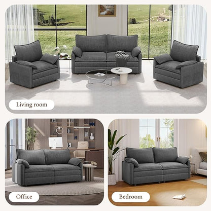 Vesgantti 74" Loveseat Sofa for Living Room, Comfy Cloud Couch Deep Seat Chenille Modern 2 Seater Small Sofa with Armrest Pillow, Easy Assembly for Small Spaces, Gray