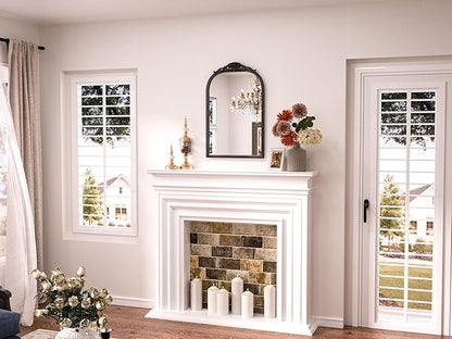 Keonjinn Black Vintage Arched Mirror for Wall, 16" x 24" Antique Mirrors with Metal Frame, Baroque Style Decoration for Mantle, Bathroom, Living Room, Fireplace, Bedroom, French Cleat Mounting