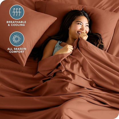 Bare Home Full Sheet Set - Luxury 1800 Ultra-Soft Microfiber Full Bed Sheets - Double Brushed - Deep Pockets - Easy Fit - 4 Piece Set - Bedding Sheets & Pillowcases (Full, Terracotta)