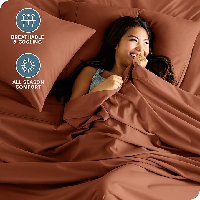 Bare Home Queen Sheet Set - Luxury 1800 Ultra-Soft Microfiber Bed Sheets - Double Brushed - Deep Pockets - Easy Fit - 4 Piece Set - Bedding Sheets & Pillowcases (Queen, Terracotta)