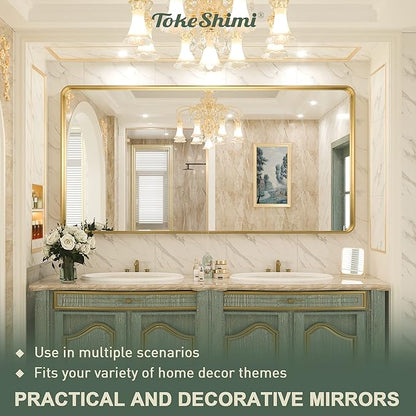 TokeShimi 72x36 Inch Gold Bathroom Vanity Mirror for Wall Rectangle Mirror with Non-Rusting Aluminum Alloy Brushed Matte Metal Frame for Modern Minimalist Farmhouse Home Decor (Horizontal/Vertical)