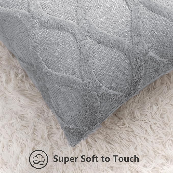decorUhome Throw Pillow Covers 26x26 Inch Set of 2, Soft Plush Faux Fur Wool Grey Couch Pillow Covers, Decorative Neutral Pillow Cases for Bed Sofa Living Room Home Decor