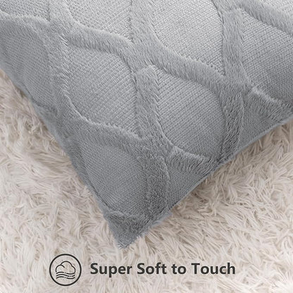 decorUhome Throw Pillow Covers 18x18 Inch Set of 2, Soft Plush Faux Fur Wool Grey Couch Pillow Covers, Decorative Neutral Pillow Cases for Bed Sofa Living Room Home Decor