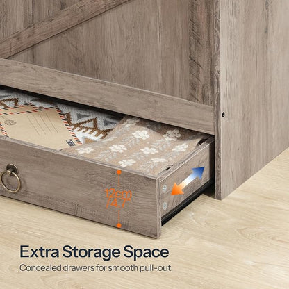 HOOBRO Storage Chest, 43.3" Toy Chest with Drawer, Wooden Storage Bench, Sturdy Entryway Bench Supports 220 lb, Shoe Bench, Safety Hinge, U-Shaped Opening, Easy Assembly, Greige BG711CW01G1