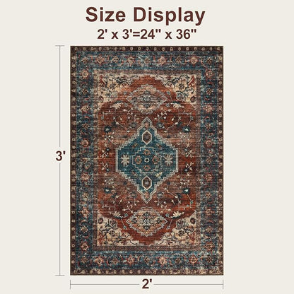 Tangsoo Washable Entryway Rugs 2x3 Vintage Non Slip Small Area Rug, Indoor Front Door Rug, Print Distressed Door Mat Indoor Entrance Soft Low Pile Throw Rug for Entry Kitchen Bedroom Bathroom