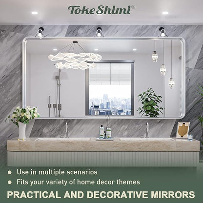 TokeShimi 72 x 36 Inch Brushed Silver Mirror Wall Mirror for Bathroom Black Metal Frame Decorative Rectangular Wall Mounted Home Decor Corner Hangs (Horizontal/Vertical)