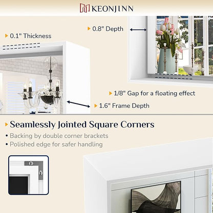 Keonjinn 48” x 36” White Bathroom Vanity Mirror Metal Framed Large Bathroom Mirror for Over Sink Rectangular Wall Mirror Square Corner Farmhouse Matte White Rectangle Mirror(Horizontal/Vertical)