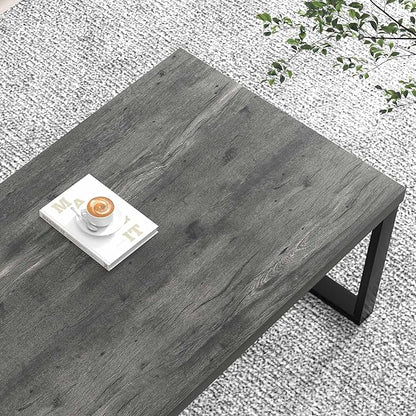 EXCEFUR Modern Coffee Table, Rustic Wood and Metal Center Table for Living Room, Industrial Rectangle Cocktail Tea Table for Home Office, Vintage Grey, 47 Inch