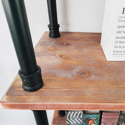 Industrial Bookshelves, Wood Pipe Bookshelf, 5 Shelf Rustic Display Storage Tall Standing Shelf Bookcase for Living Room, Kitchen, Office (Weathered Brown, 29.5" L x 11.8" W x 70" H)