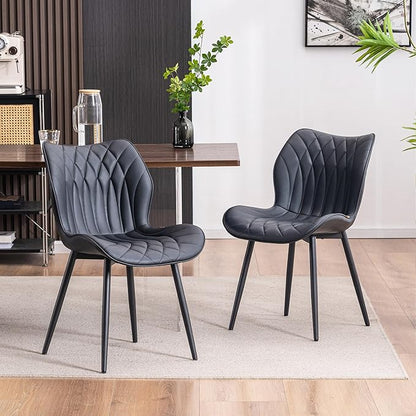 YOUNIKE Dining Chairs Set of 2, Upholstered Faux Leather Kitchen & Dining Room Chairs, Modern Living Room Bedroom Side Chairs with Wide Wing Back and Adjustable Metal Legs, Black