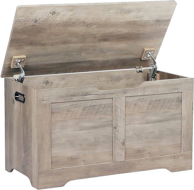 31.5" Storage Chest, Wooden Storage Bench, Lift Top Toy Chest with 2 Safety Hinges, Large Toy Box, Entryway Shoes Bench for Living Room, Bedroom, Grey
