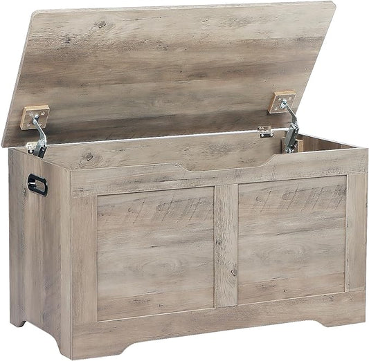31.5" Storage Chest, Wooden Storage Bench, Lift Top Toy Chest with 2 Safety Hinges, Large Toy Box, Entryway Shoes Bench for Living Room, Bedroom, Grey