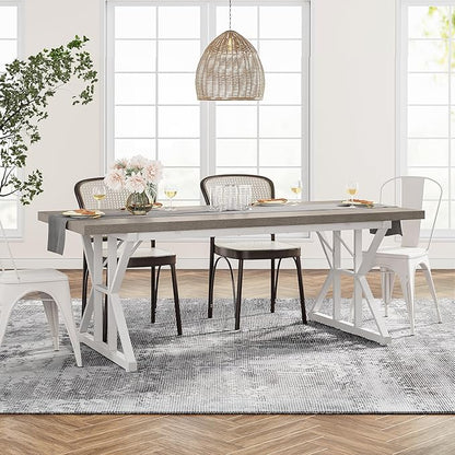 Tribesigns Farmhouse Dining Table for 6 People, 70.8-Inch Rectangular Wood Dining Table, Rustic Kitchen Table with Heavy Duty Metal Legs for Dining Room(Grey)