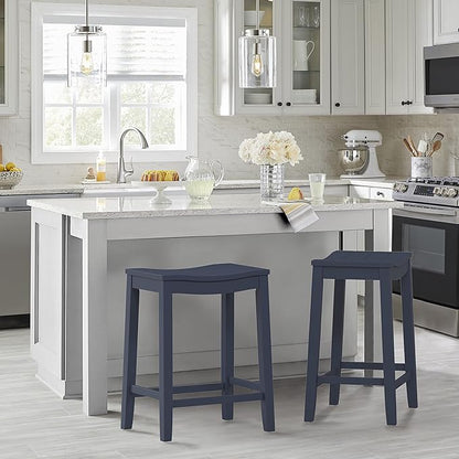 Hillsdale Fiddler Wood Backless Counter Height Stool with Saddle-Style Seat, Navy