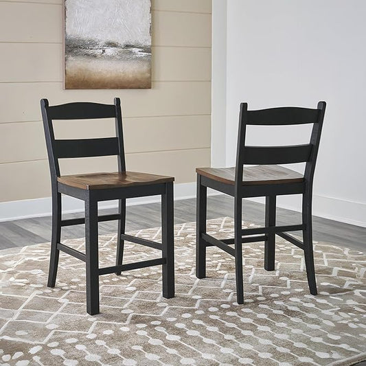 Signature Design by Ashley Valebeck Rustic 24” Counter Height Bar Stool with Contoured Seat, Set of 2, Black & Dark Brown