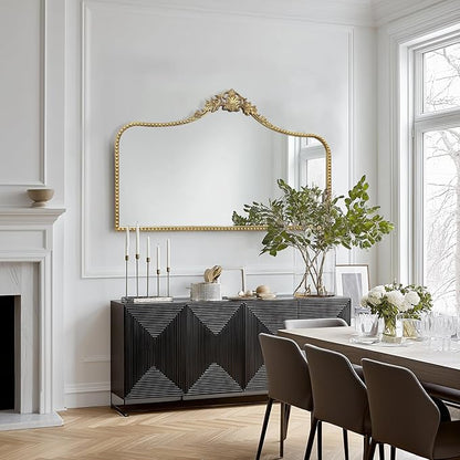G-LEAF Vintage Baroque Mirror 48"X30", Victorian Antique Mirror with Gold Ornate Metal Frame for Fireplace Entryway Living Room Hallway Bathroom