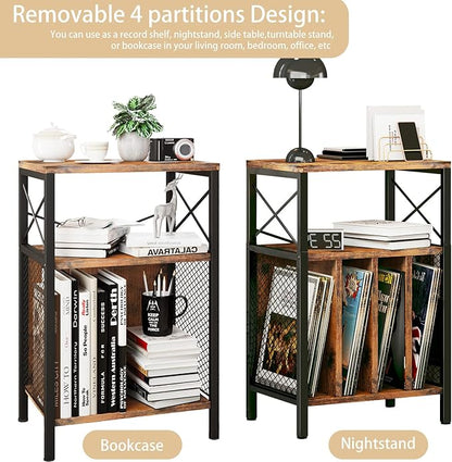 3-Tier Record Player Stand, Vinyl Record Storage Turntables for Vinyl Records, Record Player Table Holds Up to 200 Albums, Mid-Century Turntable Stand for Living Room, Bedroom, Office