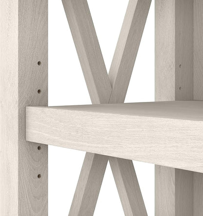 Bush Furniture Tall 5 Shelf Bookcase for Living Room or Home Office, Large Bookshelf, Modern Farmhouse Style, Key West Collection, Linen White Oak