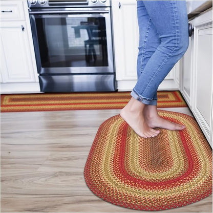 Cider Barn Cranberry Red Oval Braided Rug, Jute, 2x3' - Perfect Country Rustic Decor for Entryway, Kitchen, Everywhere