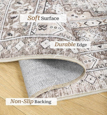 zesthome 8x10 Area Rugs for Living Room,Non-Slip Backing Washable Rugs,Vintage Large Area Rug，Stain Resistant Home Decor Rug (Brown/Beige,8'x10')