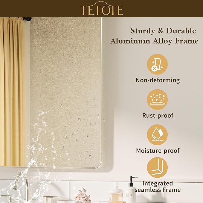 TETOTE Brushed Nickel Mirror 22 x 30 Brushed Nickel Metal Framed Bathroom Mirror, Tempered Glass, Modern Farmhouse Wall Mounted Mirror for Decorative(Horizontal/Vertical)