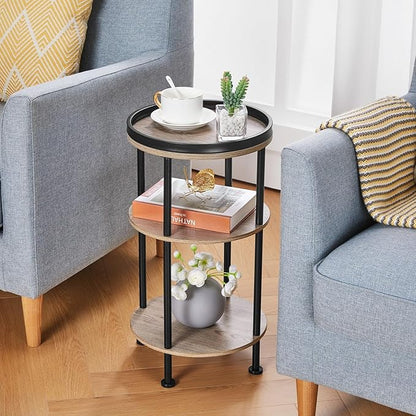 Side Table, Small Round Side Table for Small Spaces, 3-Tier Round Accent Table Slim Side Table, Modern Sofa End Table Corner Table for Living Room Nightstand Bedroom (Oak)