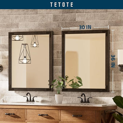 TETOTE 30 x 36 Black Wooden Mirror for Bathroom Wall/Bedroom/Living Room/Entryway Farmhouse Rustic Bathroom Vanity Mirror for Over Sink Waterproof (Horizontal/Vertical Mounted)