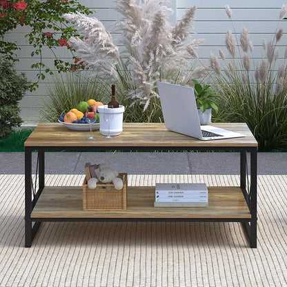 Rectangle Coffee Table Tea Table with Storage Shelf, Farmhouse Wooden Coffe Table for Living Room Table, 40" Rustic Center Table 2-Tier Minimalist Coffee Table Easy Assembly (Natural Wood)