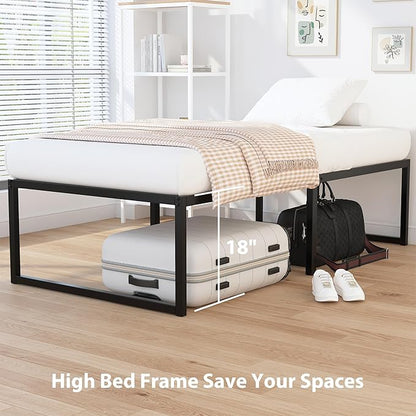 EMODA 18 Inch Narrow Twin Bed Frame 30x75, Heavy Duty Metal Platform No Box Spring Needed, Easy Assembly Noise Free, Black