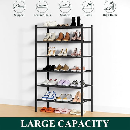 Smiry Shoe Rack, 6 Tier Thick Bamboo Shoe Organizer, Stackable Free Standing Wooden Shoe Storage Shelf for Closet, Entryway, Front Door Entrance, Black