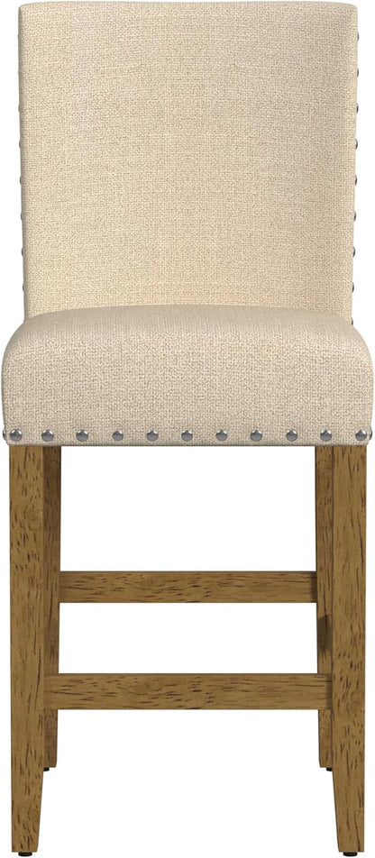 HomePop Home Decor | Nailhead Trim Counter Height Bar Stools | 24 Inch Bar Stools | Decorative Home Furniture (Flax Tan)