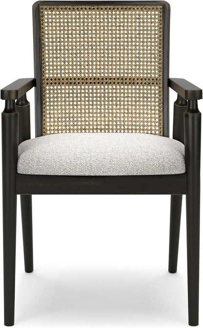 Signature Design by Ashley Galliden Rustic Solid Wood Upholstered Dining Arm Chair with Faux Cane Backrest, Set of 2, Light Brown & Black