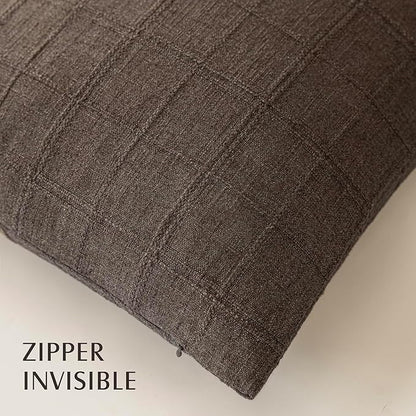 Foindtower Set of 2 Decorative Linen Check Throw Pillow Covers Neutral Farmhouse Vintage Cushion Covers Modern Boho Home Decor for Sofa Chair Couch Bedroom Living Room Outdoor,24×24 Inch,Dark Brown