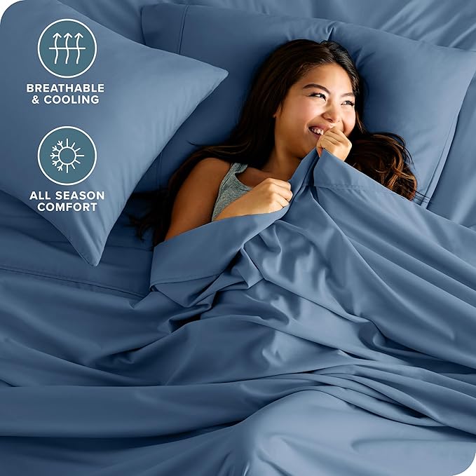 Bare Home King Sheet Set - Luxury 1800 Ultra-Soft Microfiber King Bed Sheets - Double Brushed - Deep Pockets - Easy Fit - 4 Piece Set - Bedding Sheets & Pillowcases (King, Coronet Blue)