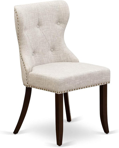 East West Furniture OXSI3-MAH-35 3 Piece Dining Room Furniture Set Contains a Square Dining Table and 2 Doeskin Linen Fabric Upholstered Chairs, 36x36 Inch, Mahogany