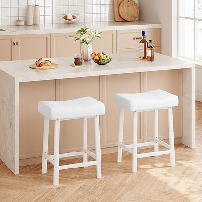 GarveeHome Counter Height Bar Stools Set of 2, 24 Inch Barstools for Kitchen Island Counter, Upholstered Padded Saddle Chairs with Curved Cushion, Easy Assembly, White