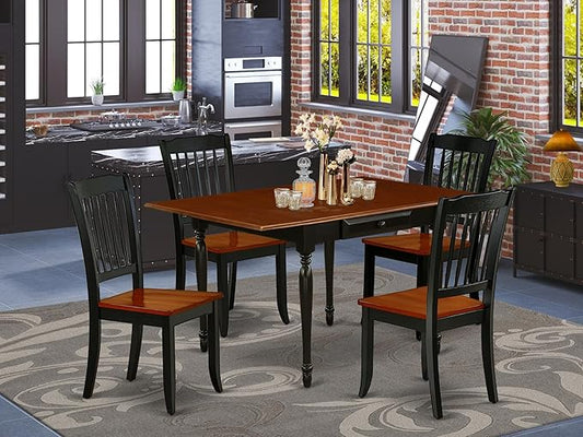 East West Furniture MZDA5-BCH-W 5 Piece Dining Room Furniture Set Includes a Rectangle Kitchen Table with Dropleaf and 4 Dining Chairs, 36x54 Inch, Black & Cherry
