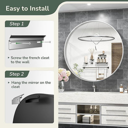 TokeShimi 40 Inch Round Silver Bathroom Vanity Mirror for Wall with Non-Rusting Aluminum Alloy Brushed Matte Metal Frame for Modern Minimalist Farmhouse Home Decor