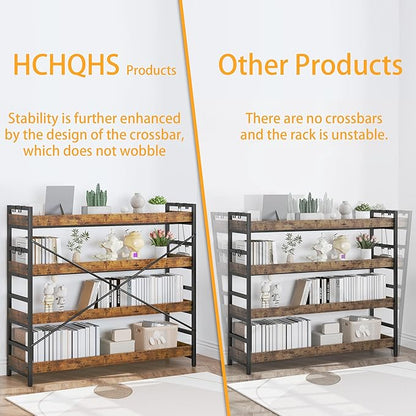 HCHQHS 4 Tier Bookshelf, Adjustable Industrial Bookcase, Vertical Tall Book Shelf, Wood and Black Metal Open Bookshelves for Home Office, Living Room, Bedroom