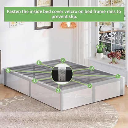 16 Inch Cal King Bed Frame with White Skirt Cover, Metal California King Bed Frames with Storage, No Box Spring Needed, Heavy Duty, Easy Assembly, Noise Free, Mattress Foundation