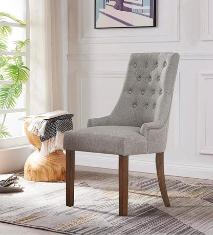 COLAMY Wingback Upholstered Dining Chairs Set of 4, Fabric Side Dining Room Chairs with Tufted Button, Living Room Chairs for Home Kitchen- Light Grey