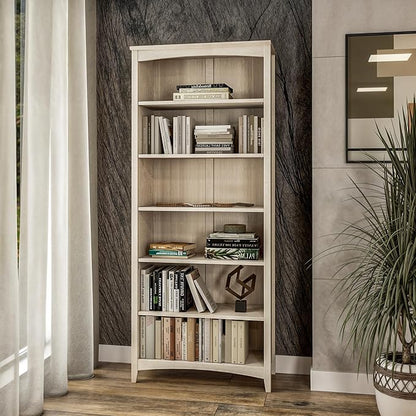 Camaflexi Shaker Style 6 Shelf Bookcase/Solid Wood / 72 inch Tall/Adjustable Shelving/Closed Back/Display Bookshelf for Living Room, Bedroom, Home and Office, Light Oak
