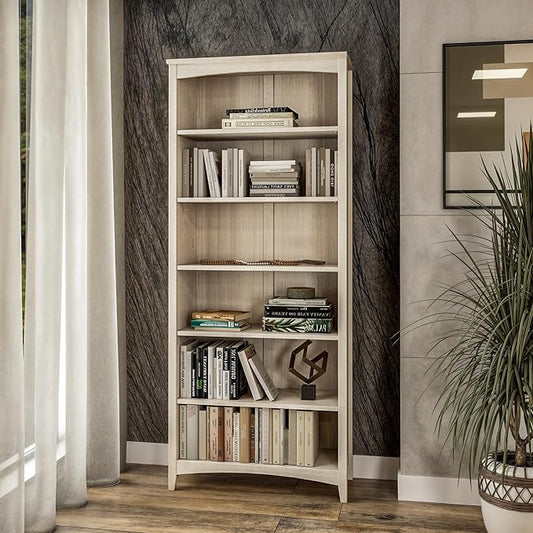 Camaflexi Shaker Style 6 Shelf Bookcase/Solid Wood / 72 inch Tall/Adjustable Shelving/Closed Back/Display Bookshelf for Living Room, Bedroom, Home and Office, Light Oak